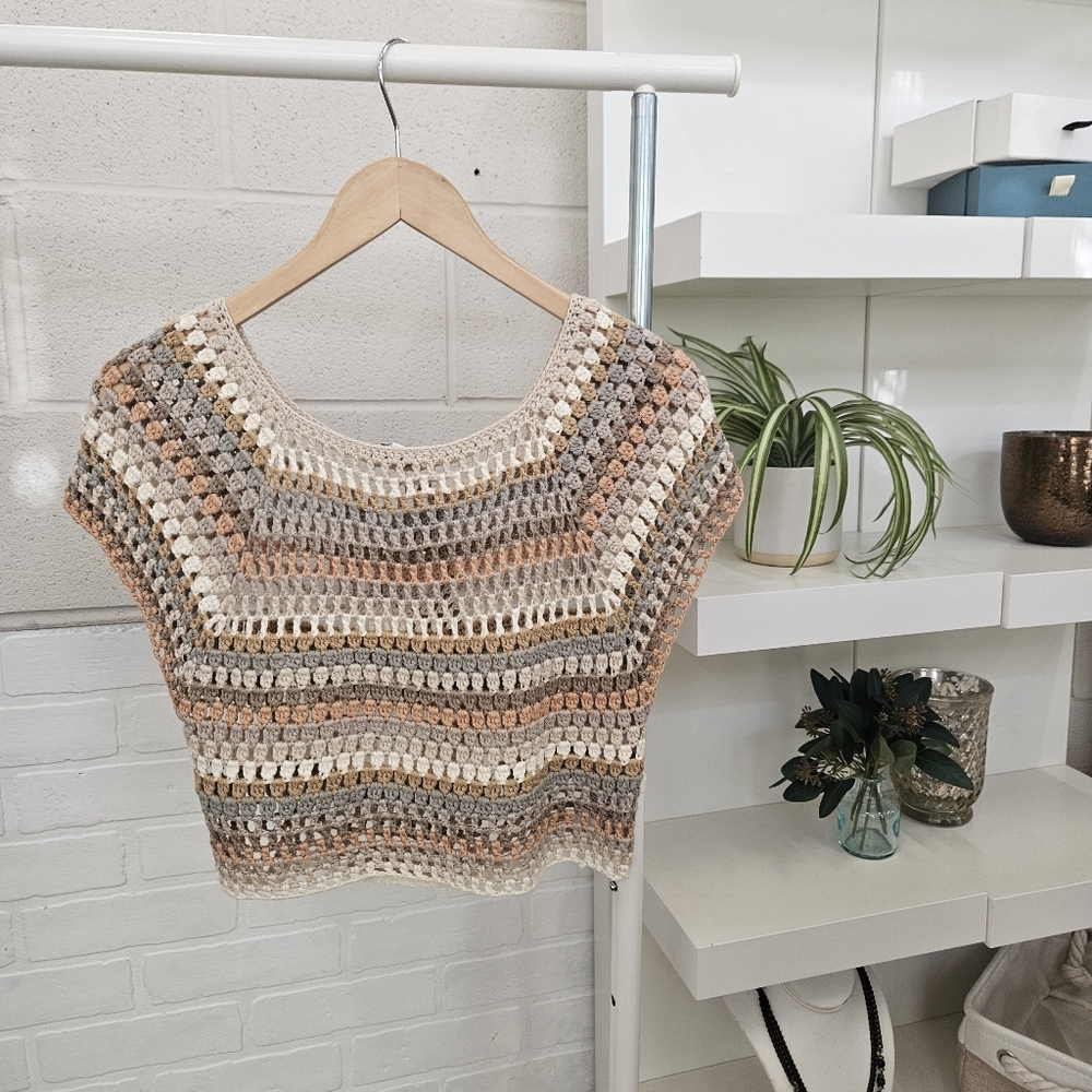 Hand Knitted Crochet Striped Top